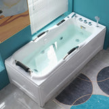 Freestanding Rectangle White Acrylic Bathtub with Storage Image - 7