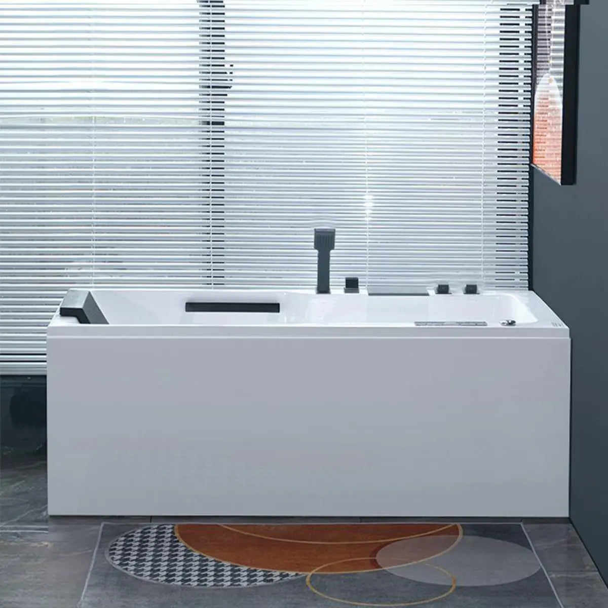 Freestanding Rectangle White PMMA Bathtub with Faucet Image - 1