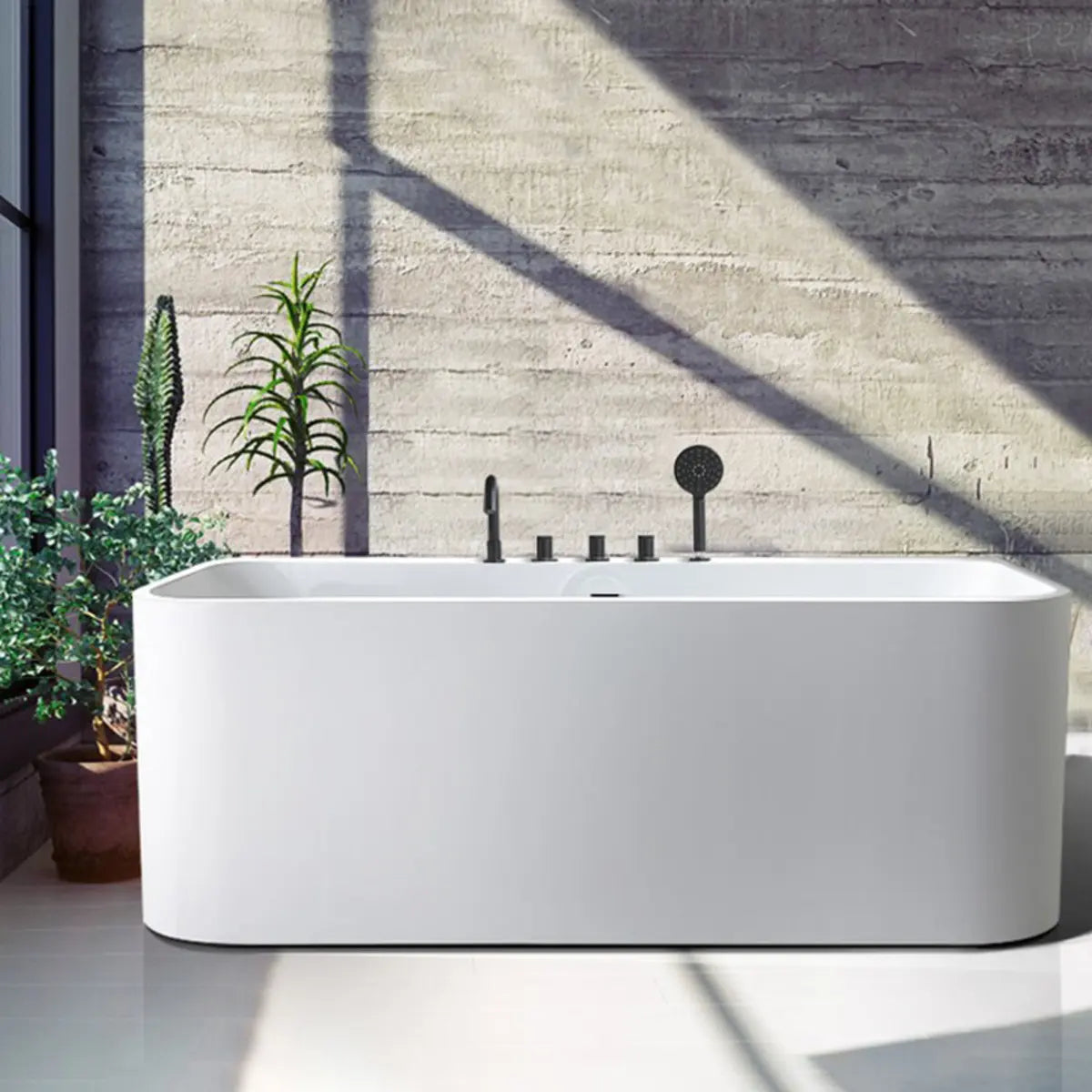 Freestanding Rectangular Acrylic White Soaking Bathtub Image - 1