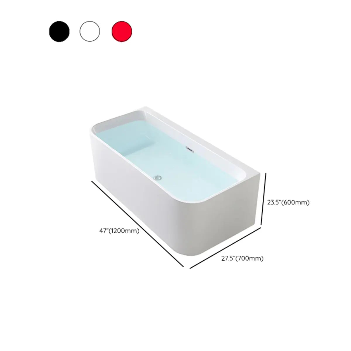 Freestanding Rectangular Acrylic White Soaking Bathtub 