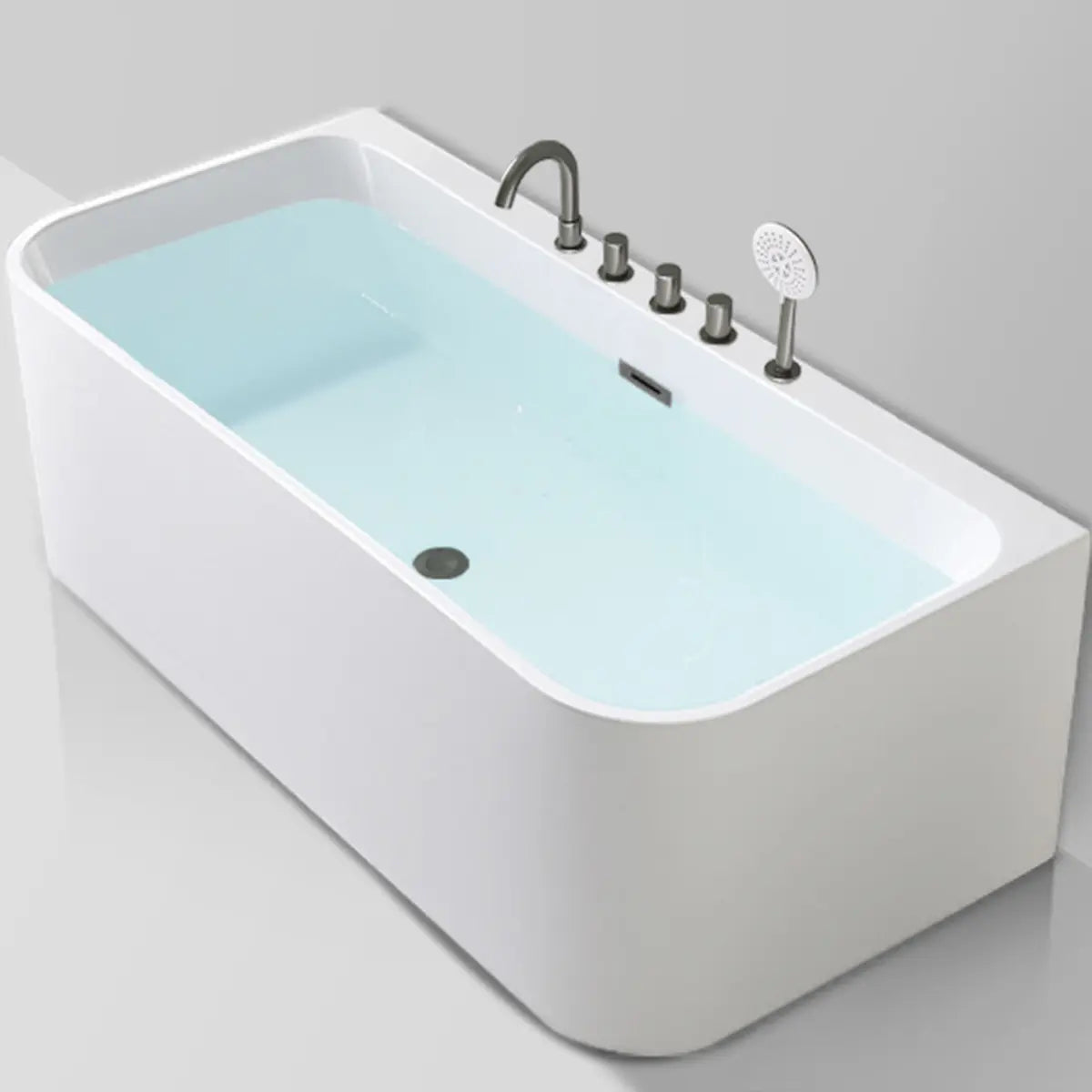 Freestanding Rectangular Acrylic White Soaking Bathtub Image - 9