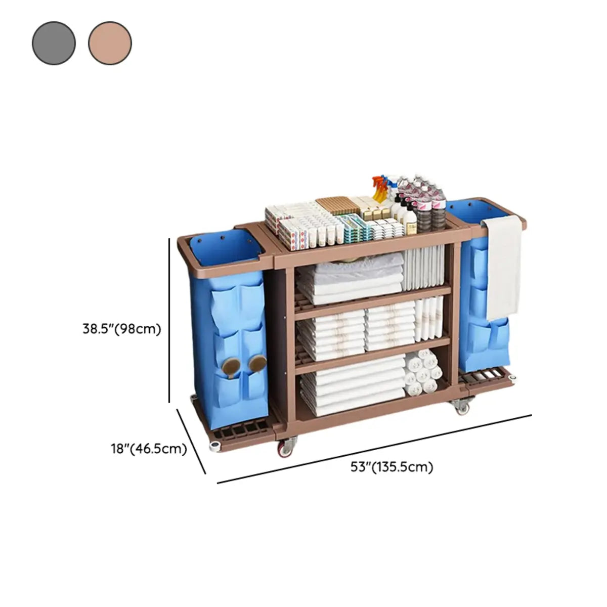 Freestanding Removable Shelf Rubber Wheel Utility Cart 