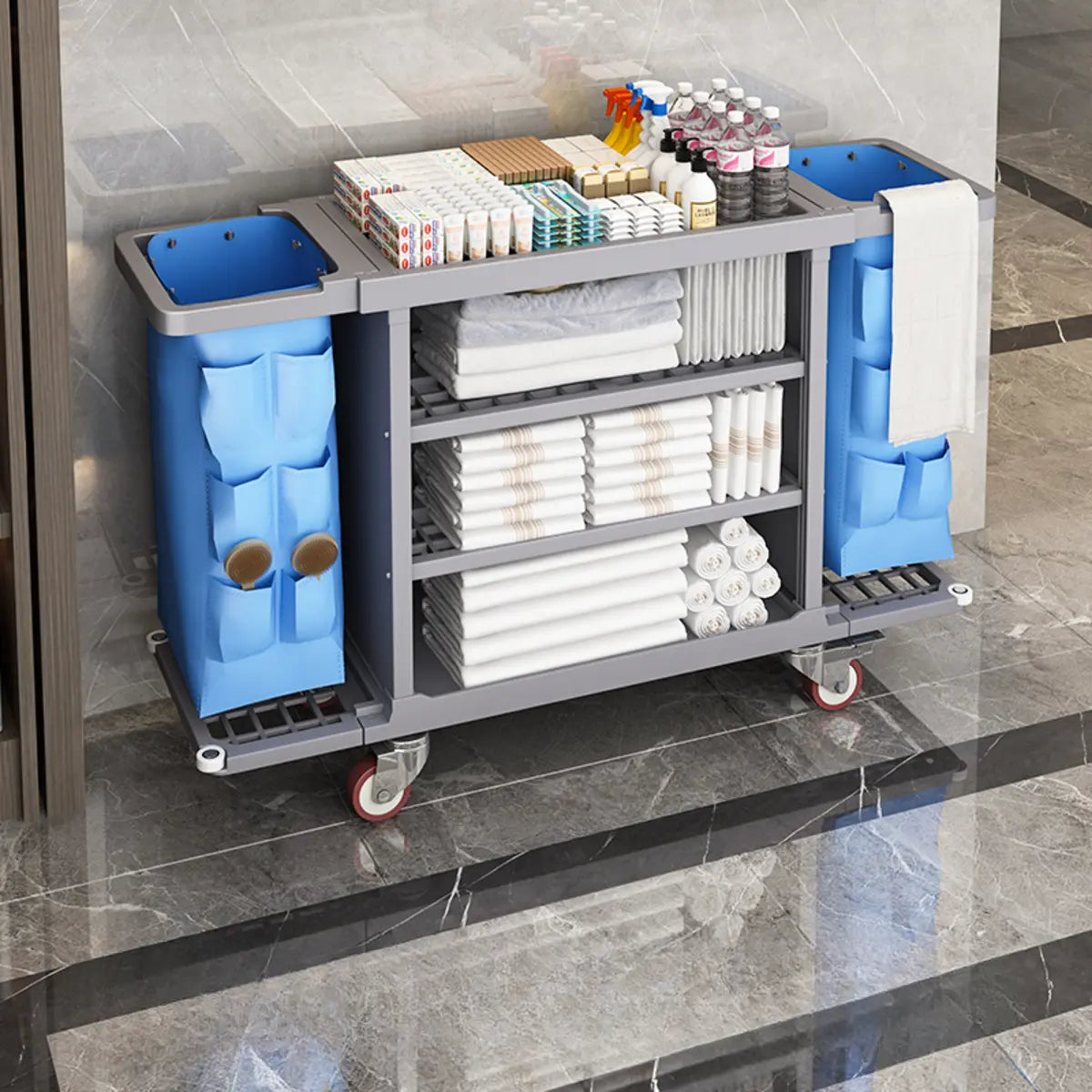 Freestanding Removable Shelf Rubber Wheel Utility Cart Image - 2