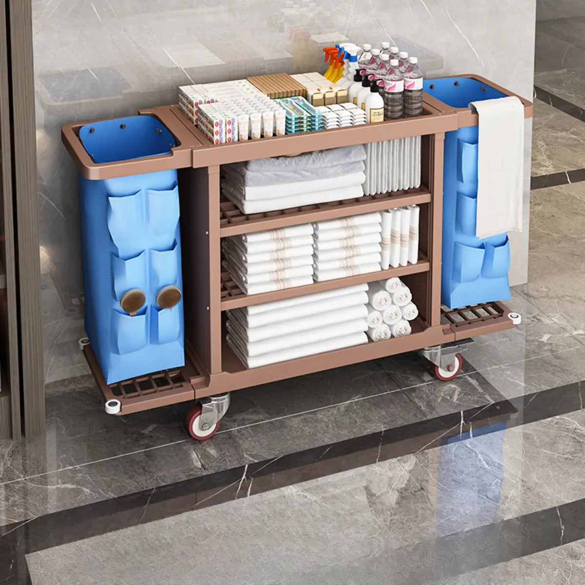 Freestanding Removable Shelf Rubber Wheel Utility Cart Image - 3