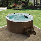 Freestanding Round Brown Wooden Heated Bathtub with Jets Image - 1