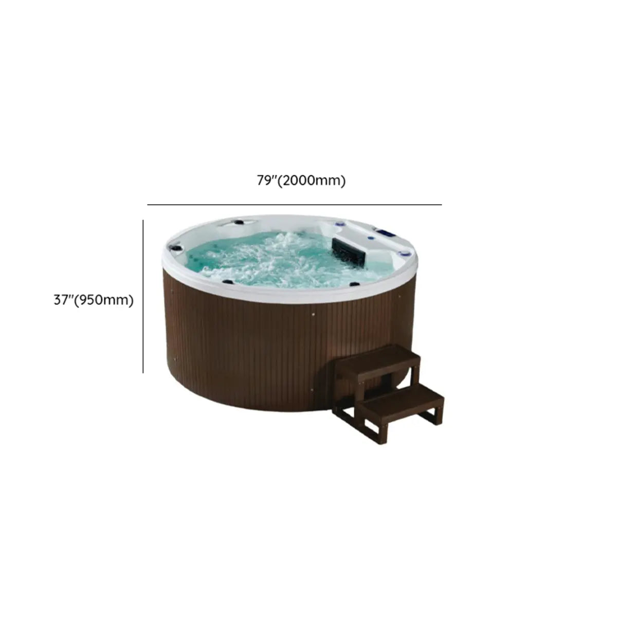 Freestanding Round Brown Wooden Heated Bathtub with Jets 