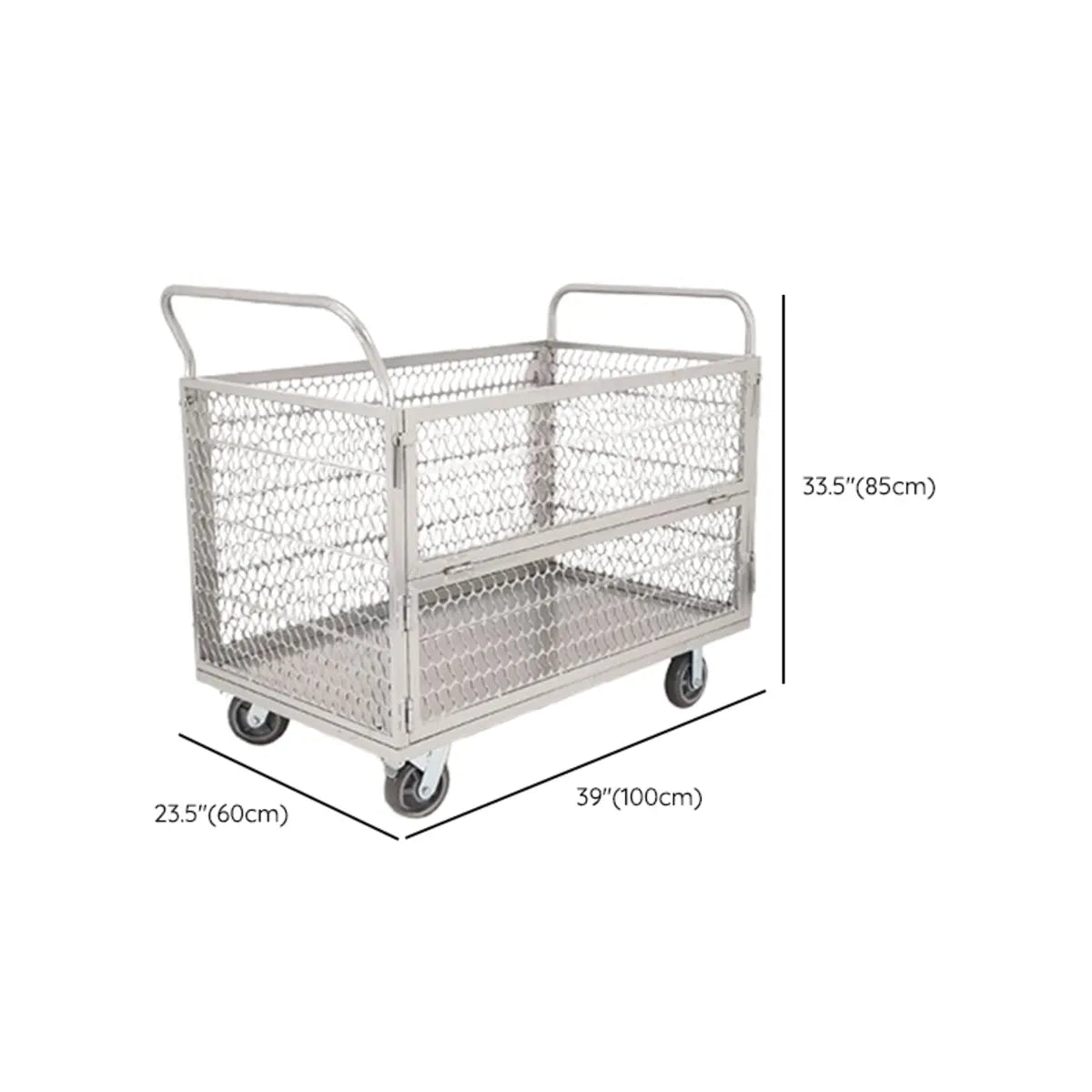 Freestanding Silver Metal Utility Carts with Shelves 