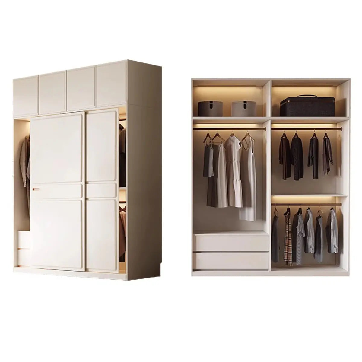 Freestanding Soft Close White Timber Large Sliding Wardrobe Image - 9