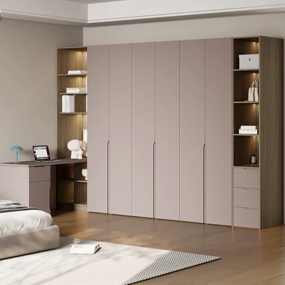 Freestanding Timber Brown Large Wardrobe with Shelves Image - 1