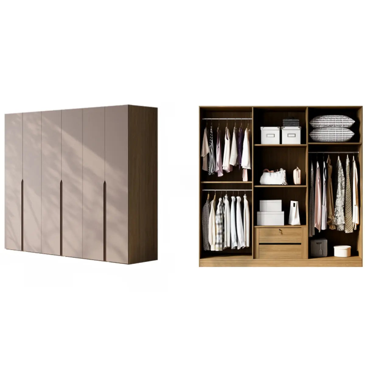 Freestanding Timber Brown Large Wardrobe with Shelves Image - 13