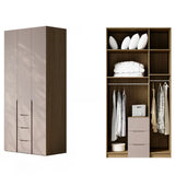 Freestanding Timber Brown Large Wardrobe with Shelves Image - 17