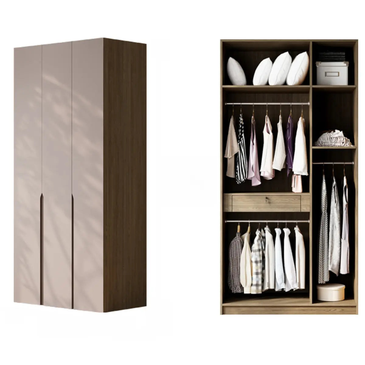 Freestanding Timber Brown Large Wardrobe with Shelves Image - 19