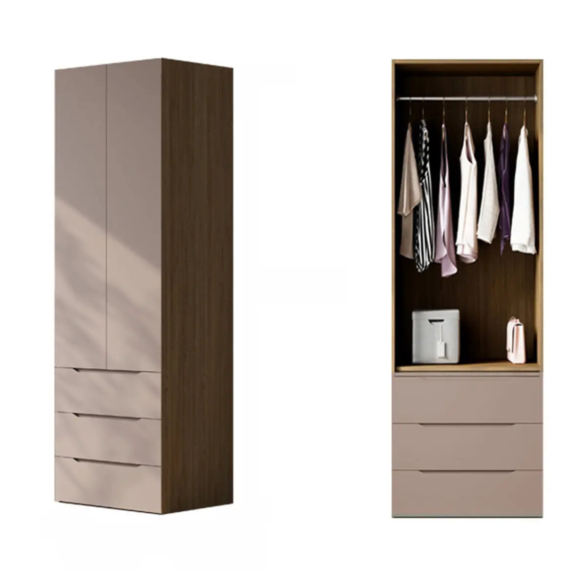 Freestanding Timber Brown Large Wardrobe with Shelves Image - 3