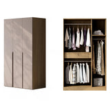 Freestanding Timber Brown Large Wardrobe with Shelves Image - 5