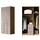 Freestanding Timber Brown Large Wardrobe with Shelves Image - 7