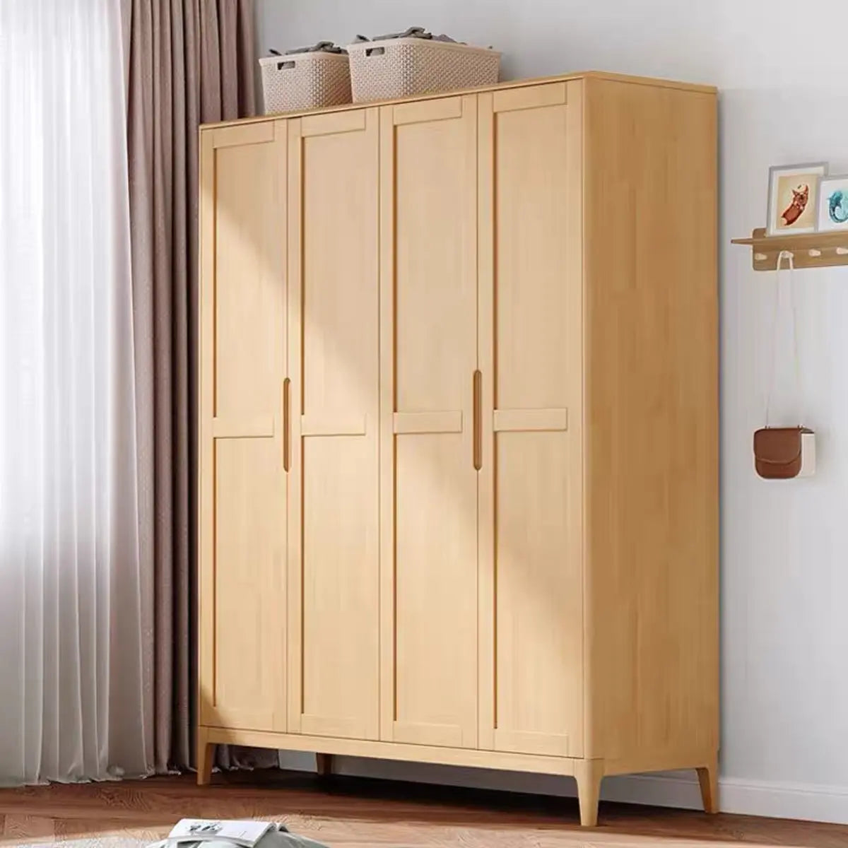 Freestanding Timber Natural Tall Storage Cabinet Armoire Image - 3