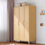 Freestanding Timber Natural Tall Storage Cabinet Armoire Image - 4