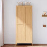 Freestanding Timber Natural Tall Storage Cabinet Armoire Image - 5