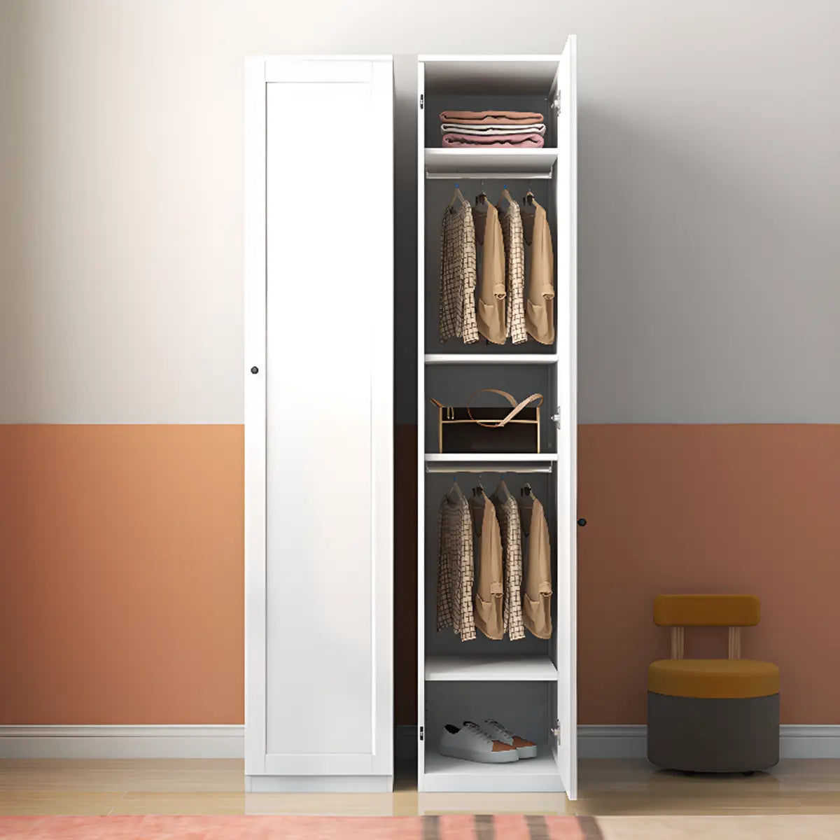 Freestanding White Alloy Wardrobe with Soft Close Doors Image - 3