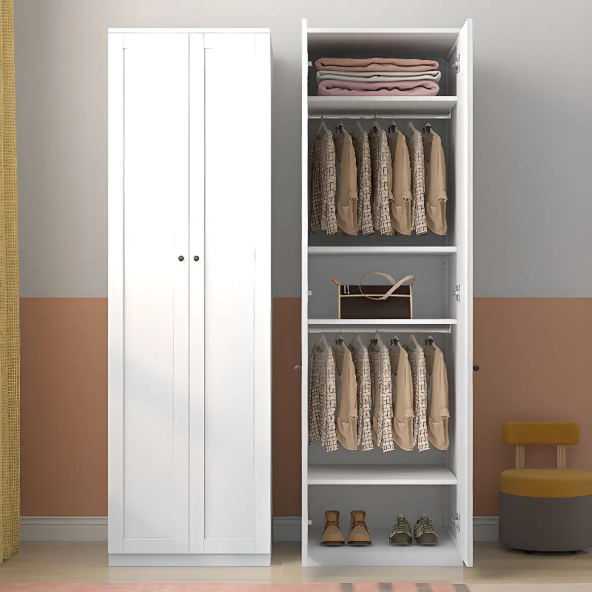 Freestanding White Alloy Wardrobe with Soft Close Doors Image - 5