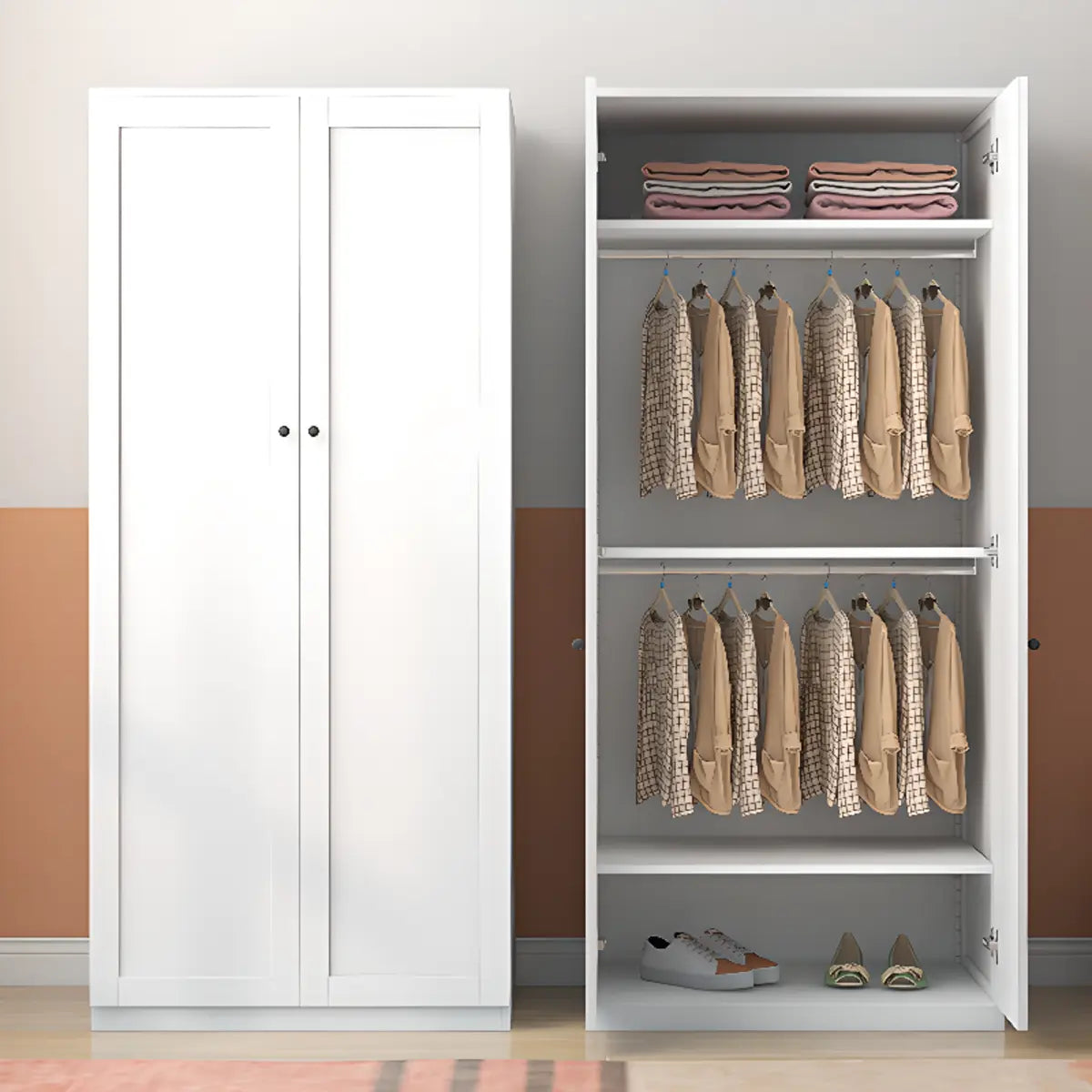 Freestanding White Alloy Wardrobe with Soft Close Doors Image - 7