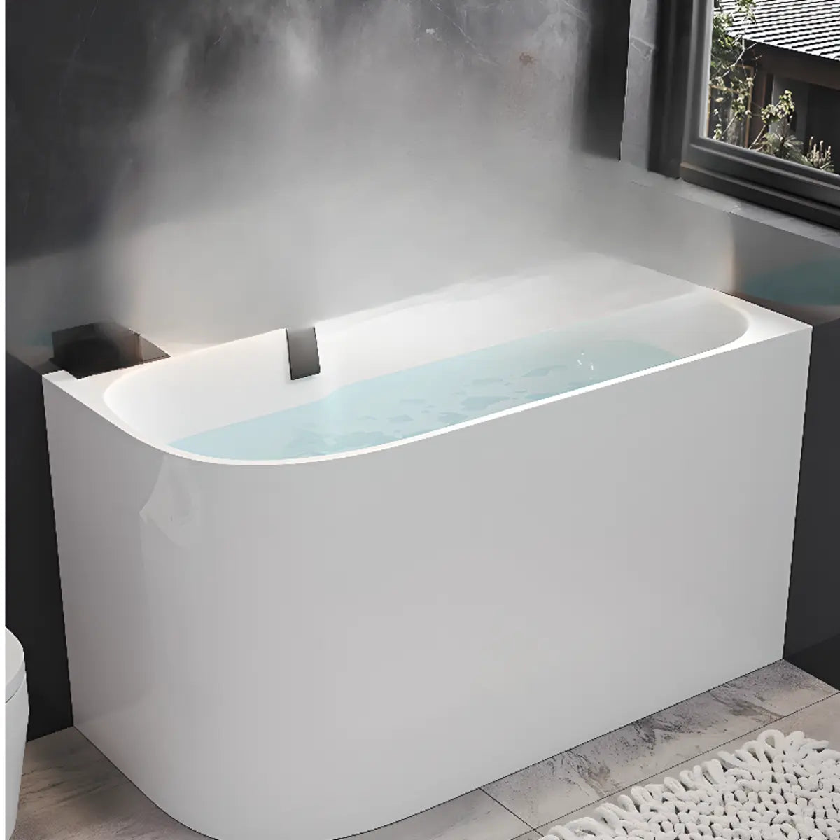 Freestanding White Lucite Rectangular 	Soaking Bathtub Image - 6