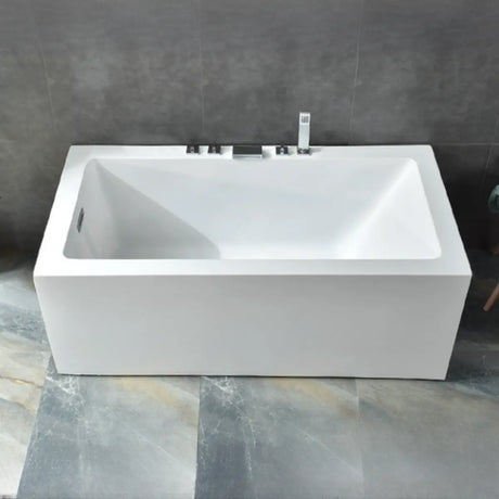 Freestanding White Rectangular Back to Wall Bathtub Image - 3