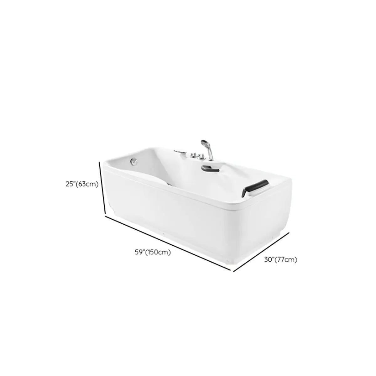 Freestanding White Rectangular PMMA Bathtub with Handles 