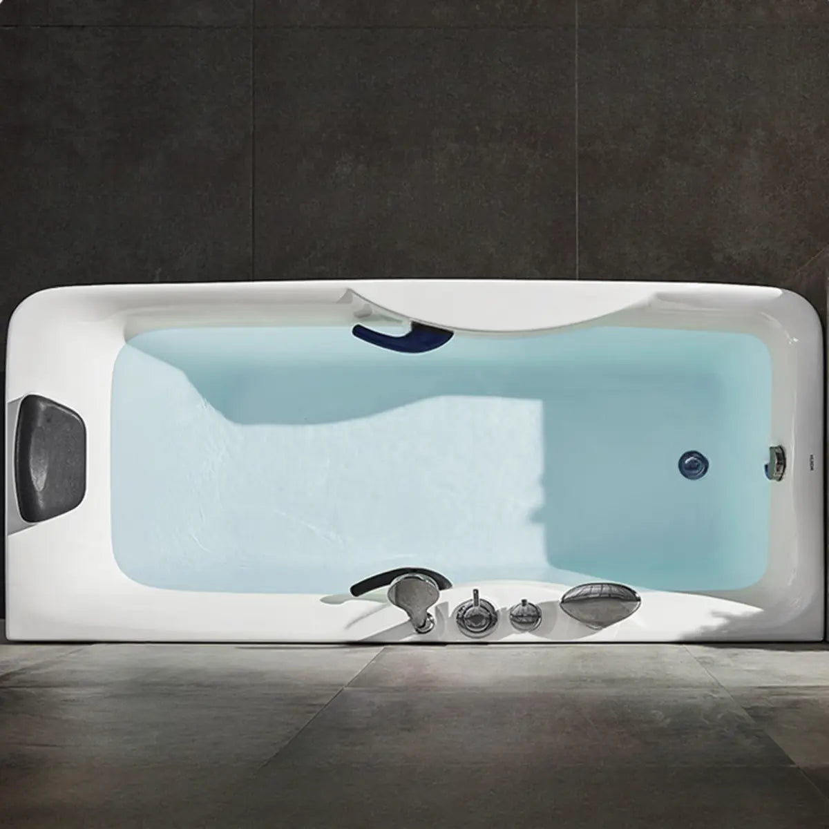 Freestanding White Rectangular PMMA Bathtub with Handles Image - 6