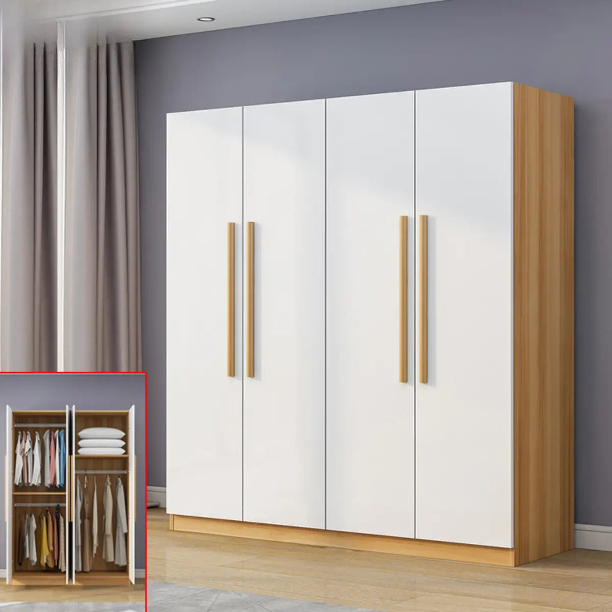 Freestanding White Storage Cabinet Wardrobe with Drawers Image - 13