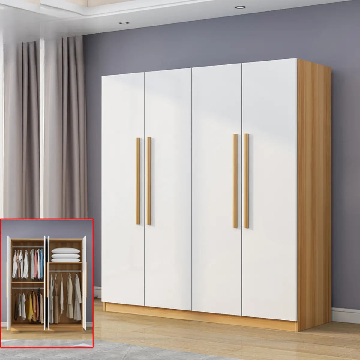 Freestanding White Storage Cabinet Wardrobe with Drawers Image - 14