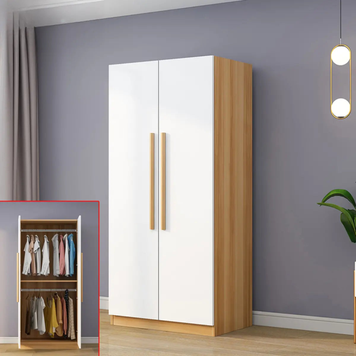 Freestanding White Storage Cabinet Wardrobe with Drawers Image - 4