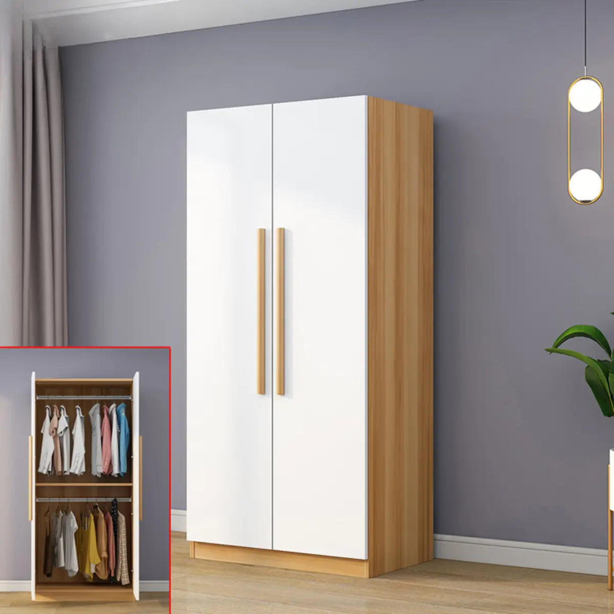 Freestanding White Storage Cabinet Wardrobe with Drawers Image - 5