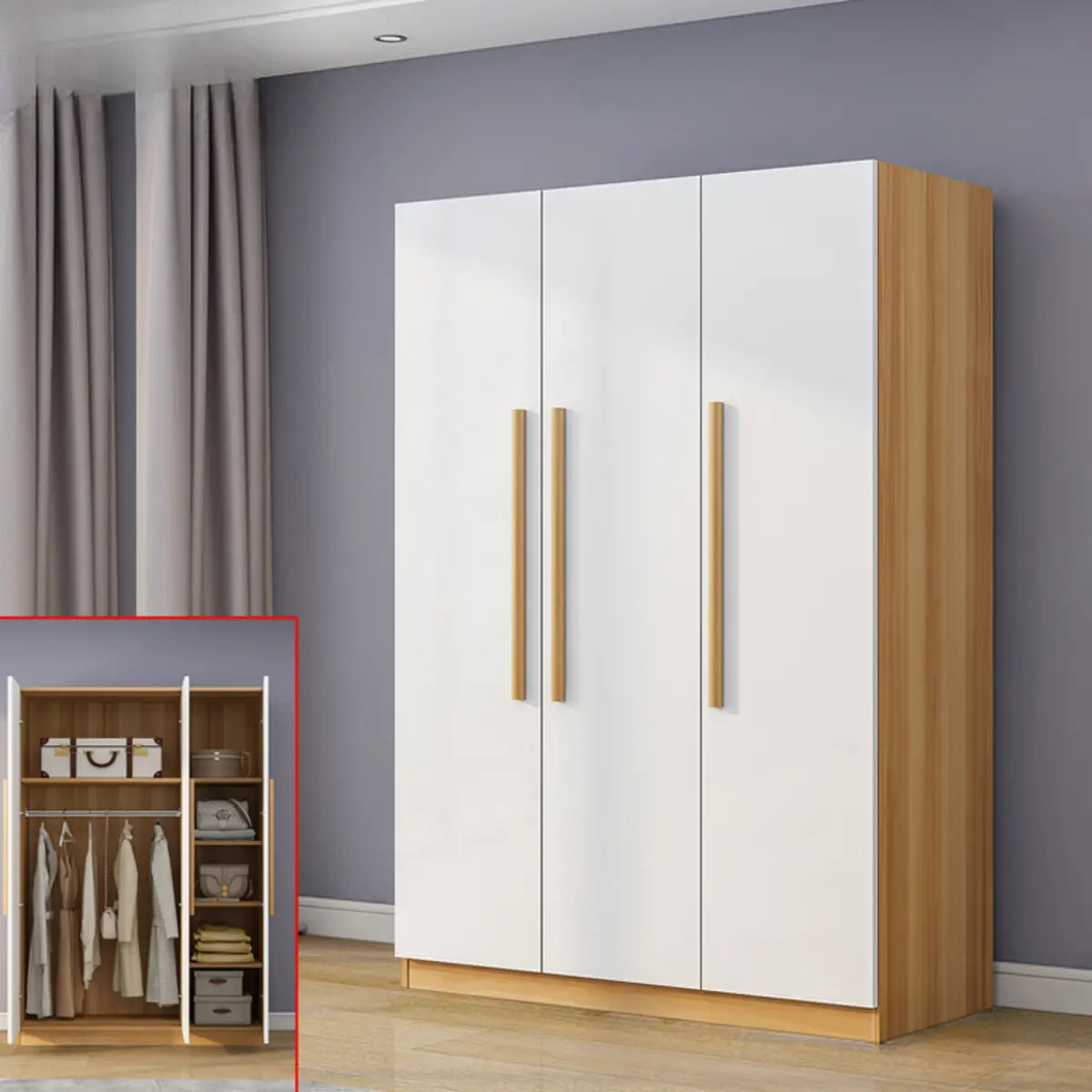 Freestanding White Storage Cabinet Wardrobe with Drawers Image - 7