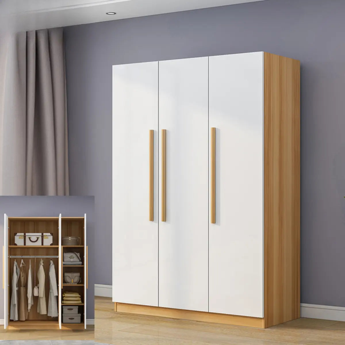 Freestanding White Storage Cabinet Wardrobe with Drawers Image - 9