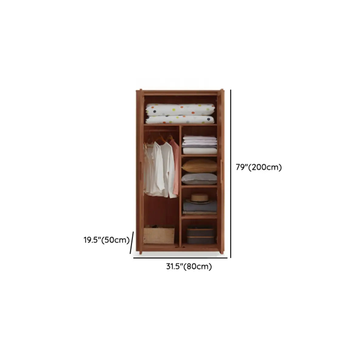 Freestanding Wood Brown Large Hinged Wardrobe with Shelves 