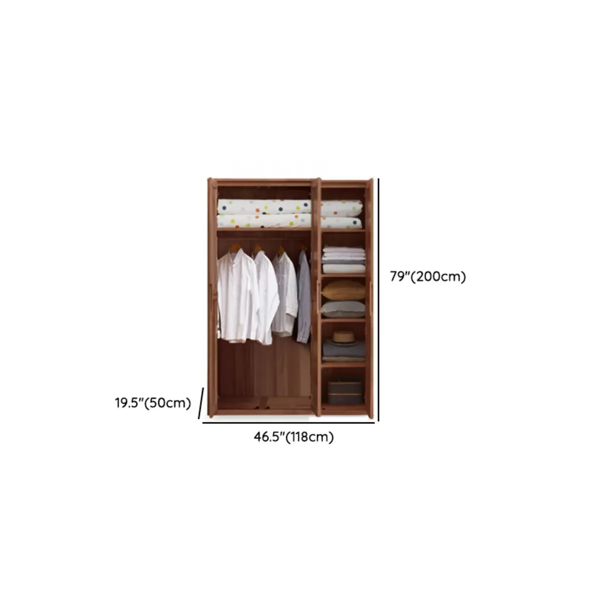 Freestanding Wood Brown Large Hinged Wardrobe with Shelves Image - 12