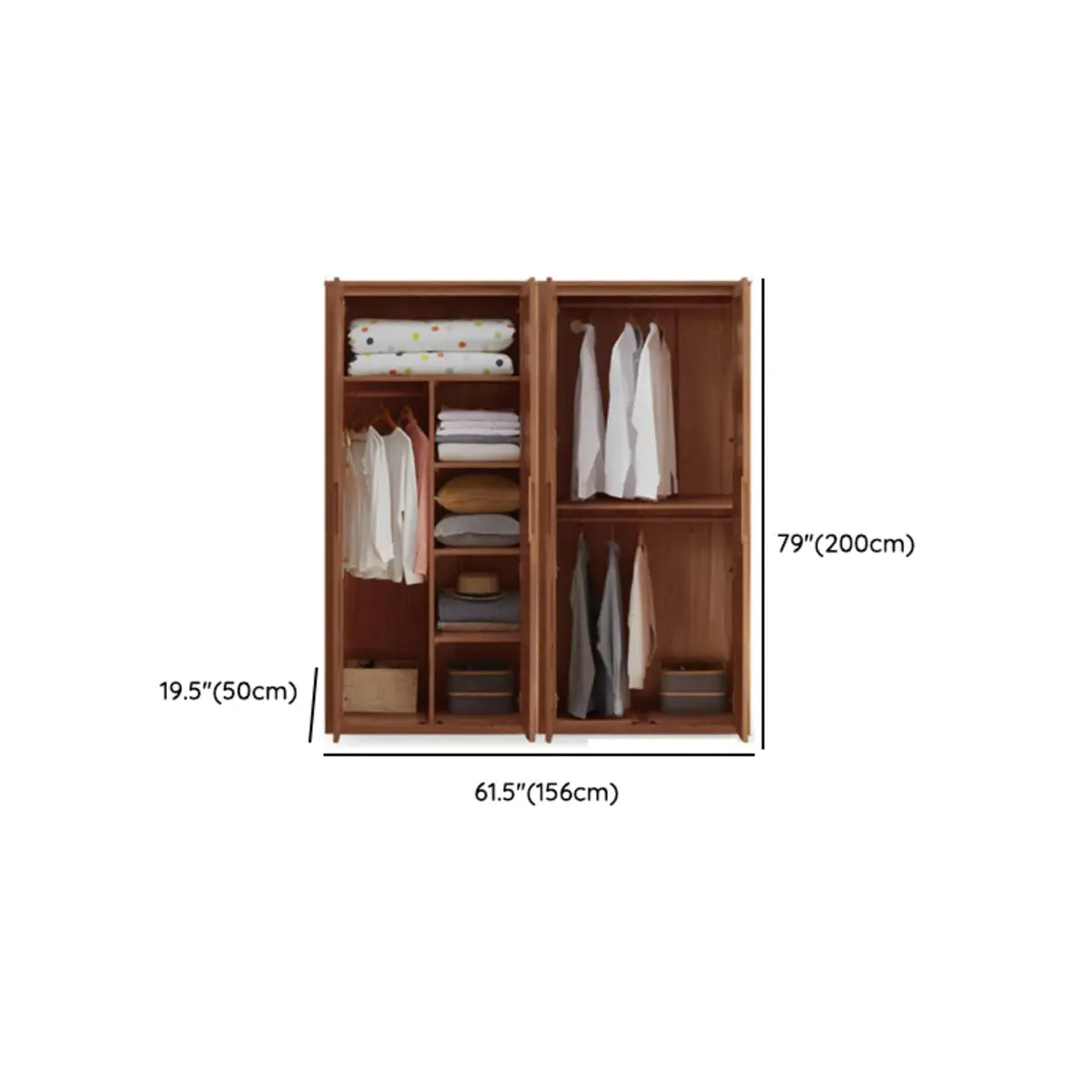 Freestanding Wood Brown Large Hinged Wardrobe with Shelves Image - 13