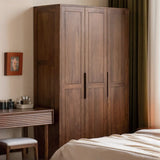 Freestanding Wood Brown Large Hinged Wardrobe with Shelves Image - 4