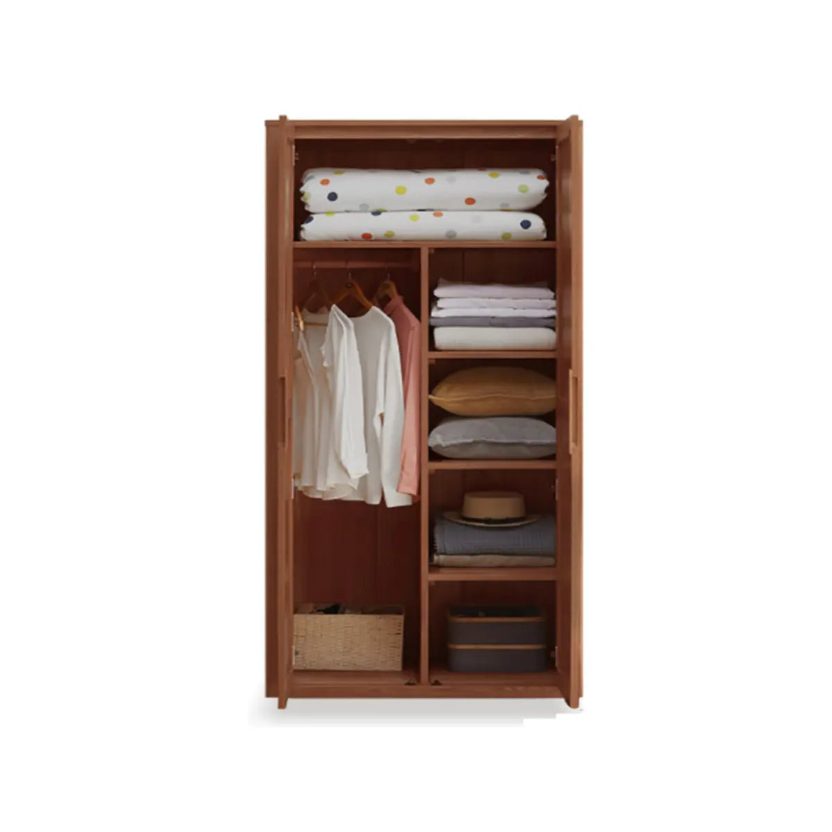 Freestanding Wood Brown Large Hinged Wardrobe with Shelves Image - 5