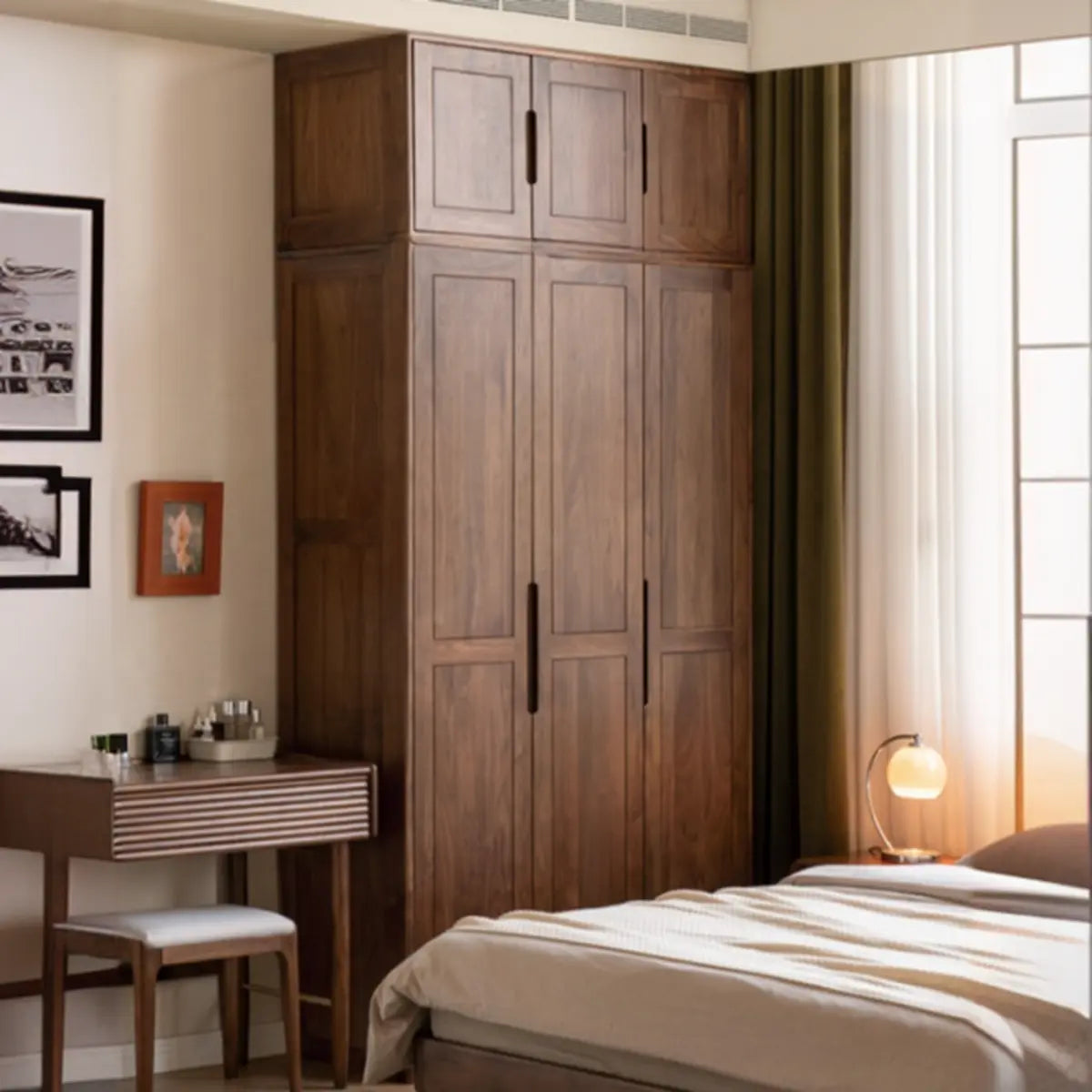 Freestanding Wood Brown Large Hinged Wardrobe with Shelves Image - 6