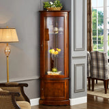 Freestanding Wood Glass Door Corner Display Wine Cabinet Image - 1