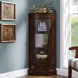 Freestanding Wood Glass Door Corner Display Wine Cabinet Image - 5