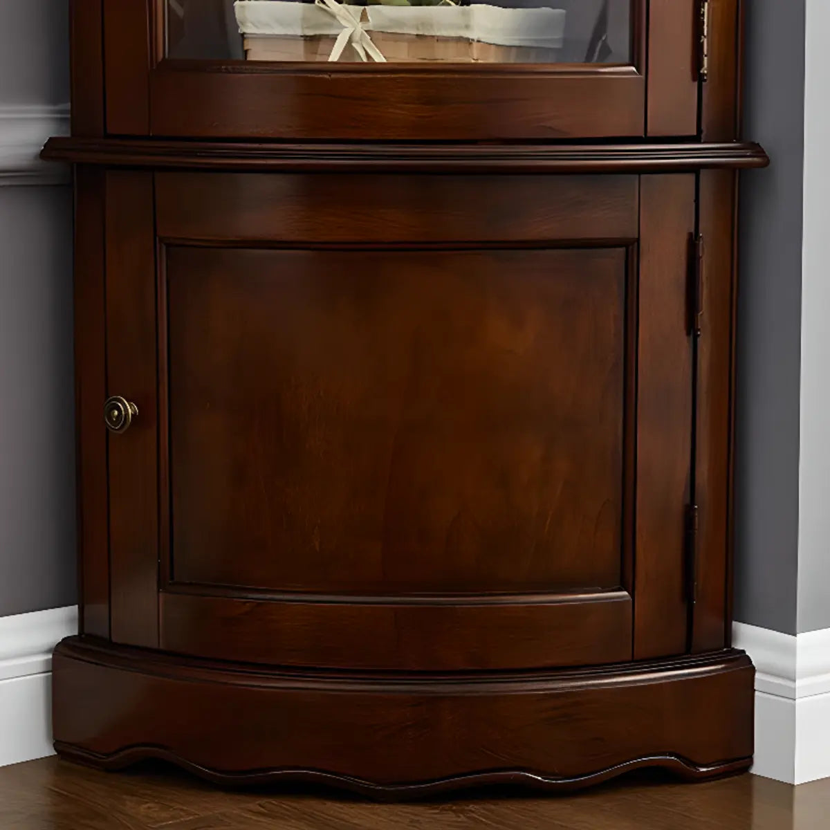 Freestanding Wood Glass Door Corner Display Wine Cabinet Image - 7