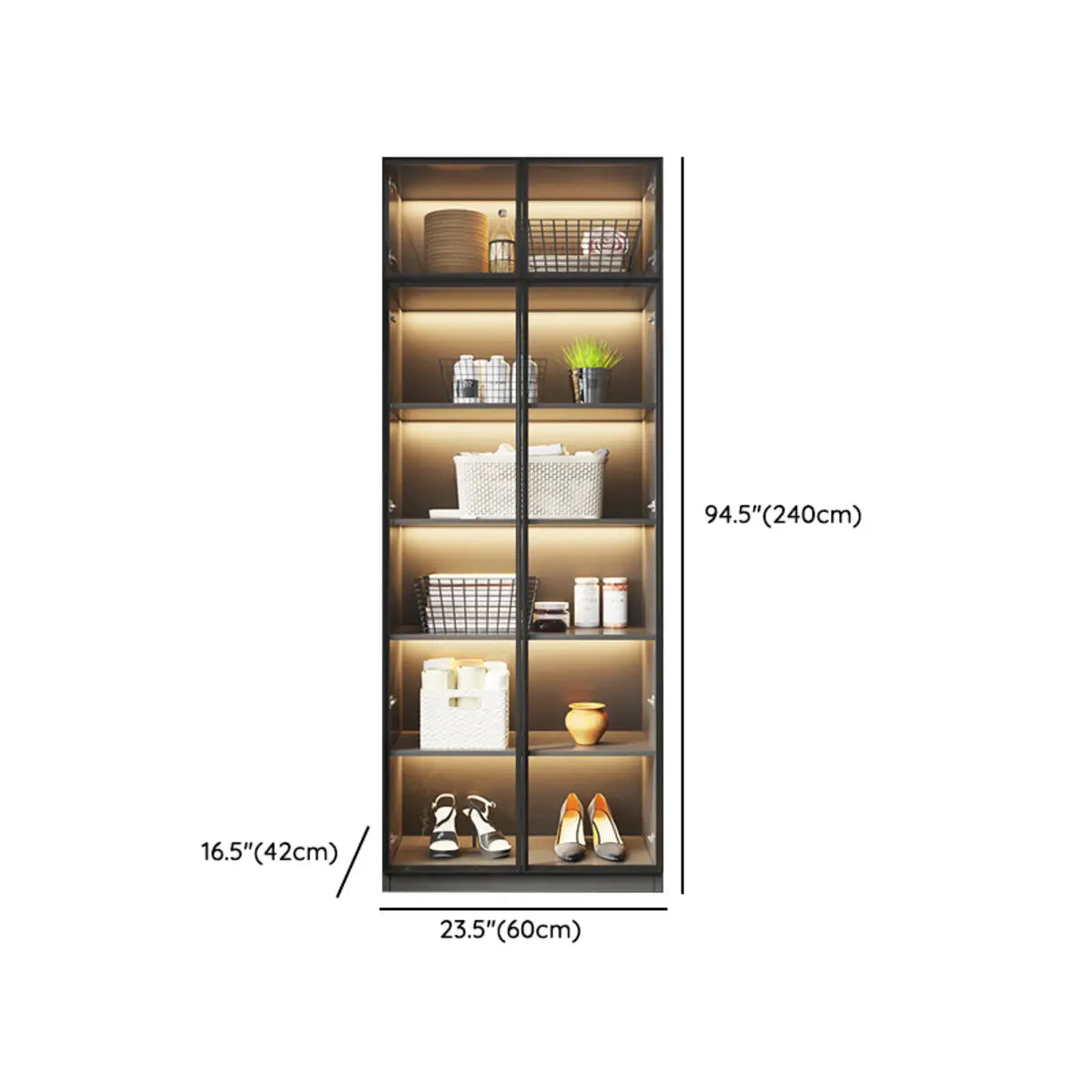 Freestanding Wood Grey Glass Door LED Display Cabinet 