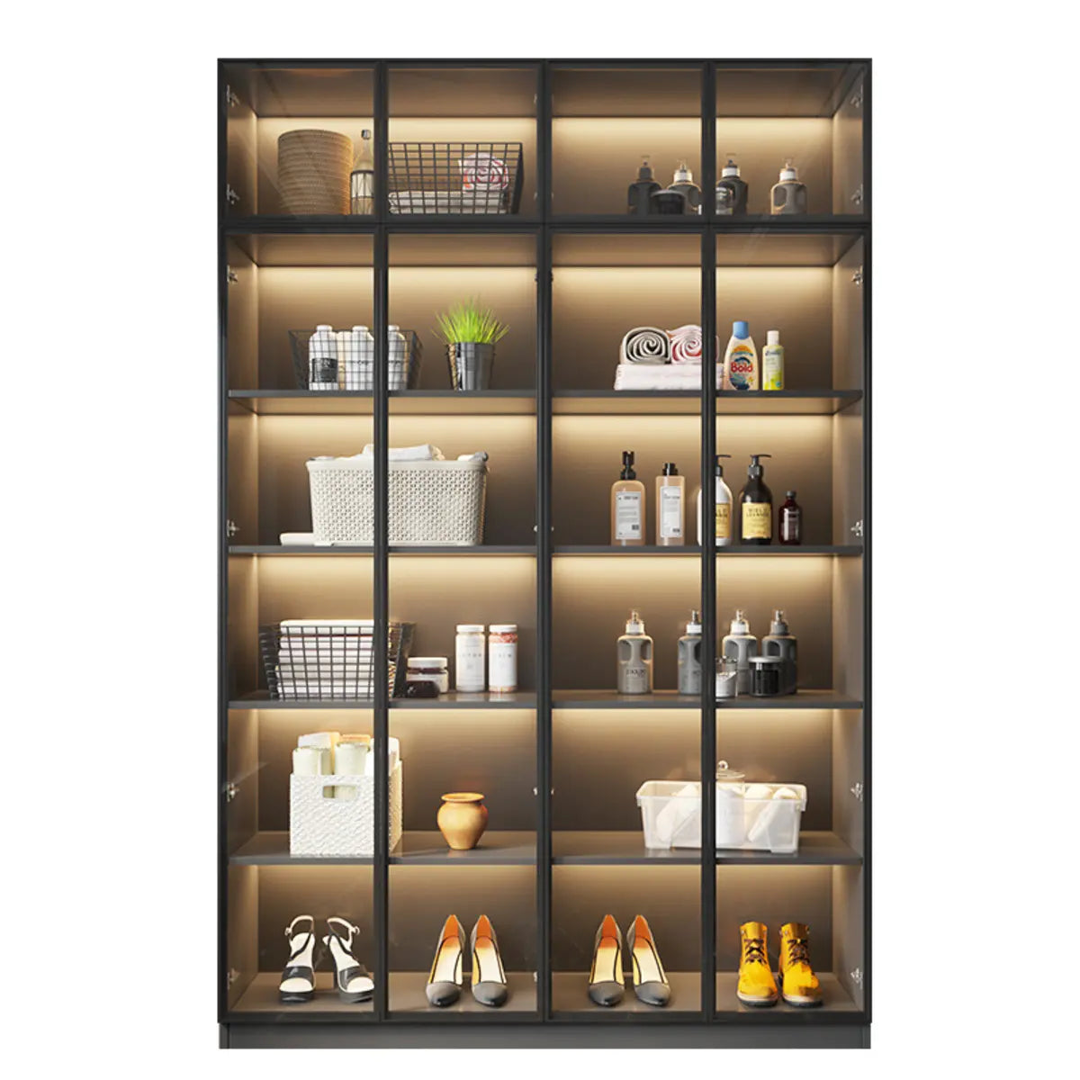 Freestanding Wood Grey Glass Door LED Display Cabinet Image - 5