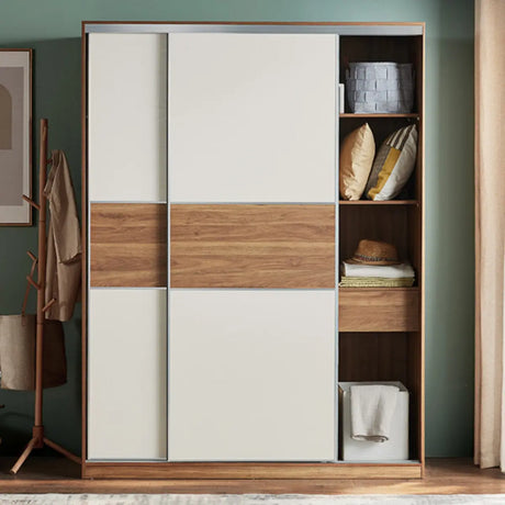 Freestanding Wood White Sliding Large Storage Wardrobe Image - 1