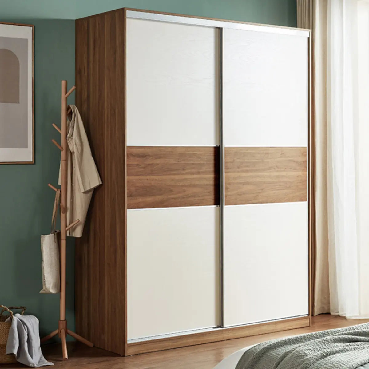 Freestanding Wood White Sliding Large Storage Wardrobe Image - 3