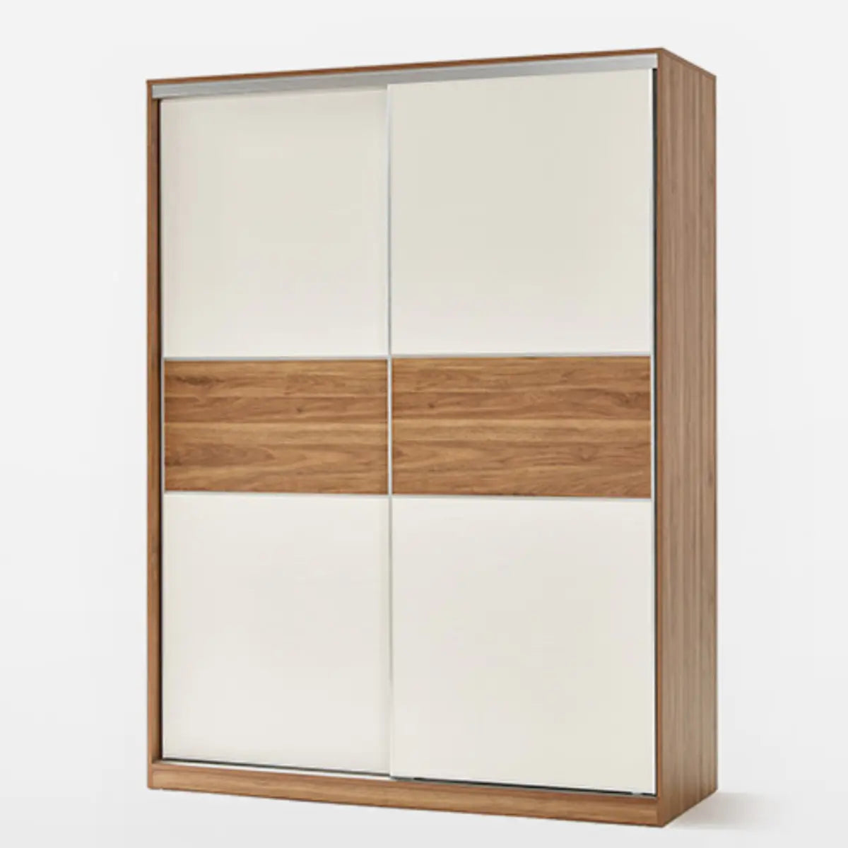 Freestanding Wood White Sliding Large Storage Wardrobe Image - 9