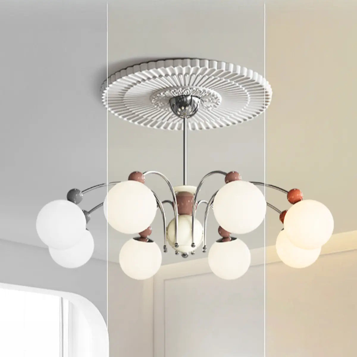 French Cream Globe Ceiling Residential 8-Bulb Chandelier Image - 15